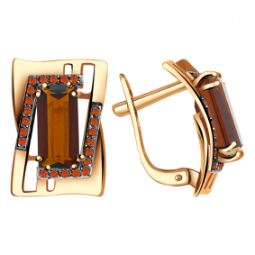 Золотые серьги Александра кл2413а-2ск-к с фианитом и гранатом кл2413а-2ск-к фото