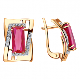 Золотые серьги Александра кл2413а-30ск с фианитом и рубиновым корундом кл2413а-30ск фото