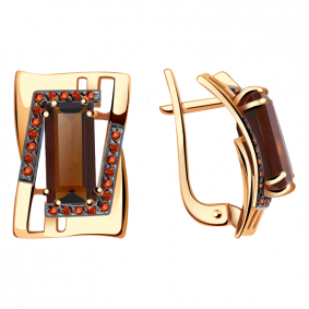 Золотые серьги Александра кл2413а-34ск-к с фианитом и гранатом кл2413а-34ск-к фото