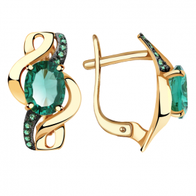 Золотые серьги Александра кл2425а-26ск-з с фианитом и турмалином кл2425а-26ск-з фото