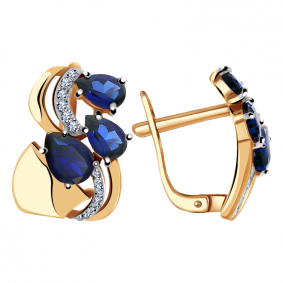 Золотые серьги Александра кл2433а-27ск с фианитом и гидротермальным сапфиром кл2433а-27ск фото