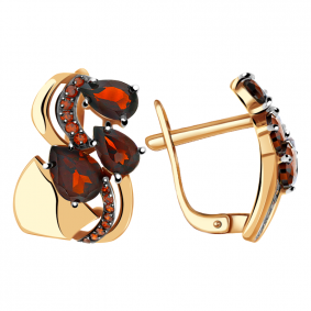 Золотые серьги Александра кл2433а-2ск-к с фианитом и гранатом кл2433а-2ск-к фото