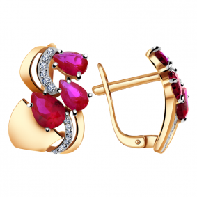 Золотые серьги Александра кл2433а-30ск с фианитом и рубиновым корундом кл2433а-30ск фото