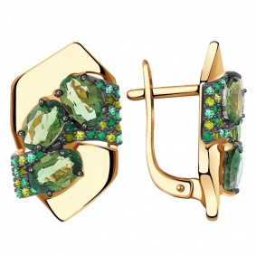 Золотые серьги Александра кл2439а-26ск с фианитом и турмалином кл2439а-26ск фото