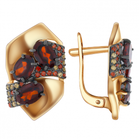 Золотые серьги Александра кл2439а-2ск с фианитом и гранатом кл2439а-2ск фото