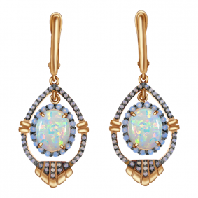 Золотые серьги Александра кл2444а-15ск с фианитом и опалом кл2444а-15ск фото