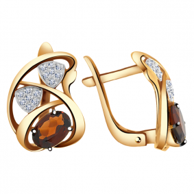 Золотые серьги Александра кл2448а-2ск с фианитом и гранатом кл2448а-2ск фото