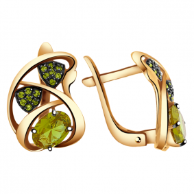 Золотые серьги Александра кл2448а-48ск с фианитом и султанитом кл2448а-48ск фото