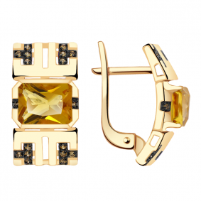 Золотые серьги Александра кл2449а-6ск-ш с фианитом и цитрином кл2449а-6ск-ш фото