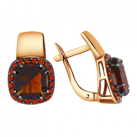 Золотые серьги Александра кл2460а-2ск-к с фианитом и гранатом кл2460а-2ск-к фото