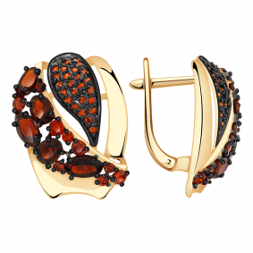 Золотые серьги Александра кл2469а-2ск-к с фианитом и гранатом кл2469а-2ск-к фото