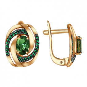 Золотые серьги Александра кл2470а-26ск с фианитом и турмалином кл2470а-26ск фото