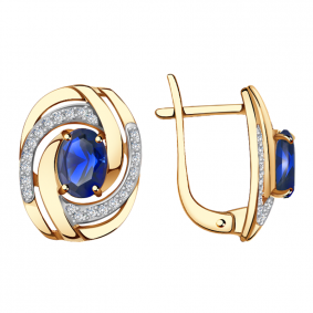 Золотые серьги Александра кл2470а-27ск с фианитом и гидротермальным сапфиром кл2470а-27ск фото