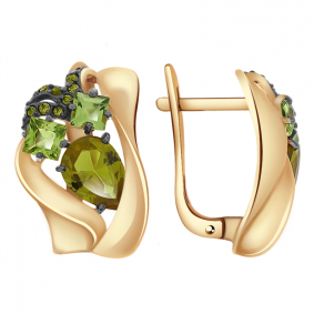 Золотые серьги Александра кл2477а-23ск-ж с фианитом, хризолитом и султанитом кл2477а-23ск-ж фото