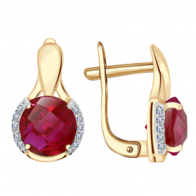 Золотые серьги Александра кл2493а-30ск с фианитом и рубиновым корундом кл2493а-30ск фото