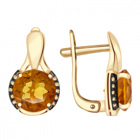 Золотые серьги Александра кл2493а-6ск-ш с фианитом и цитрином кл2493а-6ск-ш фото