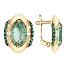 Золотые серьги Александра кл2494а-26ск с фианитом и турмалином кл2494а-26ск фото