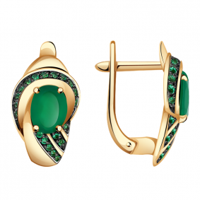 Золотые серьги Александра кл2499а-12ск-з с фианитом и агатом кл2499а-12ск-з фото