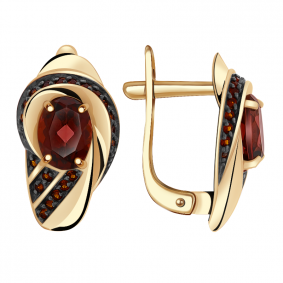 Золотые серьги Александра кл2499а-2ск-к с фианитом и гранатом кл2499а-2ск-к фото