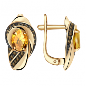 Золотые серьги Александра кл2499а-6ск-ш с фианитом и цитрином кл2499а-6ск-ш фото