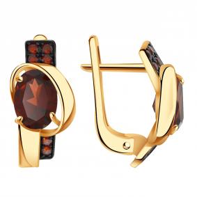 Золотые серьги Александра кл2501а-2ск-к с фианитом и гранатом кл2501а-2ск-к фото
