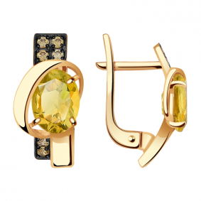 Золотые серьги Александра кл2501а-6ск-ш с фианитом и цитрином кл2501а-6ск-ш фото