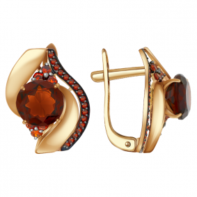 Золотые серьги Александра кл2502а-2ск-к с фианитом и гранатом кл2502а-2ск-к фото
