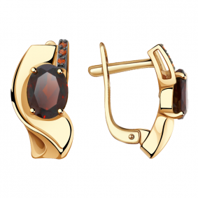 Золотые серьги Александра кл2504а-2ск-к с фианитом и гранатом кл2504а-2ск-к фото