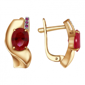 Золотые серьги Александра кл2504а-30ск-р с фианитом и рубиновым корундом кл2504а-30ск-р фото