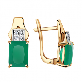 Золотые серьги Александра кл2505а-12ск с фианитом и агатом кл2505а-12ск фото