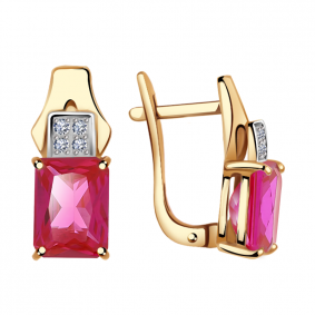 Золотые серьги Александра кл2505а-30ск с фианитом и рубиновым корундом кл2505а-30ск фото