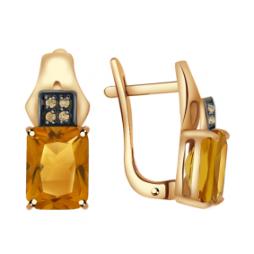 Золотые серьги Александра кл2505а-6ск-ш с фианитом и цитрином кл2505а-6ск-ш фото
