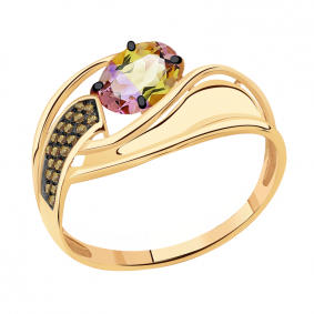 Золотое кольцо Александра кл2506-49ск-ш с фианитом и аметрином кл2506-49ск-ш фото