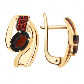 Золотые серьги Александра кл2506а-2ск-к с фианитом и гранатом кл2506а-2ск-к фото