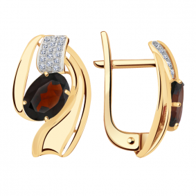 Золотые серьги Александра кл2506а-2ск с фианитом и гранатом кл2506а-2ск фото