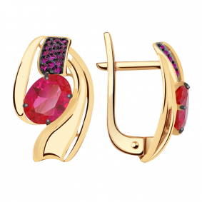 Золотые серьги Александра кл2506а-30ск-р с фианитом и рубиновым корундом кл2506а-30ск-р фото