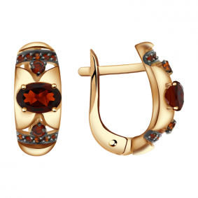 Золотые серьги Александра кл2509а-2ск-к с фианитом и гранатом кл2509а-2ск-к фото