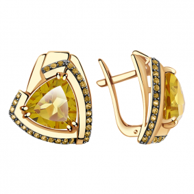 Золотые серьги Александра кл2515а-6ск с фианитом и цитрином кл2515а-6ск фото
