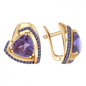 Золотые серьги Александра кл2515а-9ск с фианитом и александритом кл2515а-9ск фото