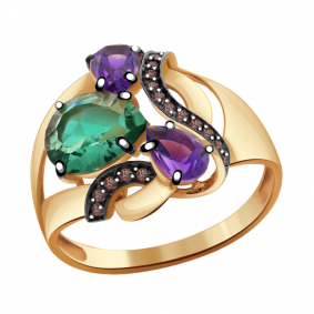 Золотое кольцо Александра кл2516-23ск-кр с фианитом, аметистом и кварцем кл2516-23ск-кр фото