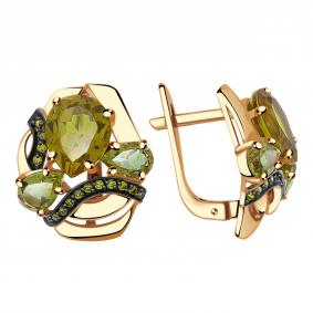 Золотые серьги Александра кл2516а-48ск-са с фианитом и султанитом кл2516а-48ск-са фото