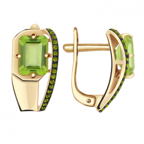 Золотые серьги Александра кл2522а-5ск-са с фианитом и хризолитом кл2522а-5ск-са фото