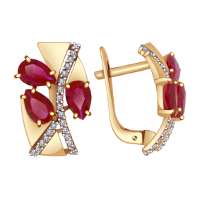 Золотые серьги Александра кл2523а-30ск с фианитом и рубиновым корундом кл2523а-30ск фото