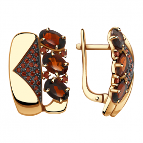 Золотые серьги Александра кл2528а-2ск с фианитом и гранатом кл2528а-2ск фото