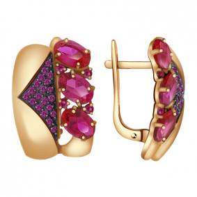 Золотые серьги Александра кл2528а-30ск-р с фианитом и рубиновым корундом кл2528а-30ск-р фото