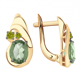 Золотые серьги Александра кл2530а-26ск с фианитом и турмалином кл2530а-26ск фото