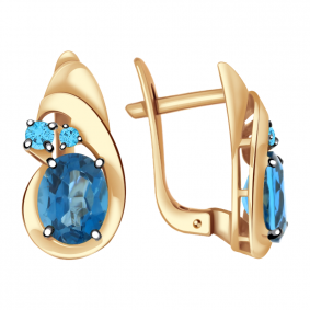 Золотые серьги Александра кл2530а-28ск с фианитом и Лондон топазом кл2530а-28ск фото