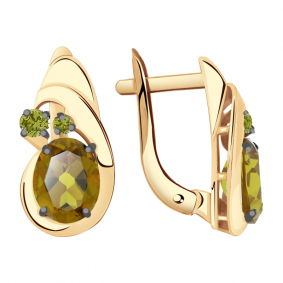 Золотые серьги Александра кл2530а-48ск-са с фианитом и султанитом кл2530а-48ск-са фото