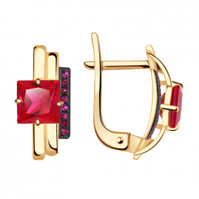 Золотые серьги Александра кл2532а-30ск-р с фианитом и рубиновым корундом кл2532а-30ск-р фото