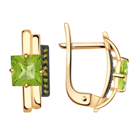 Золотые серьги Александра кл2532а-5ск-са с фианитом и хризолитом кл2532а-5ск-са фото